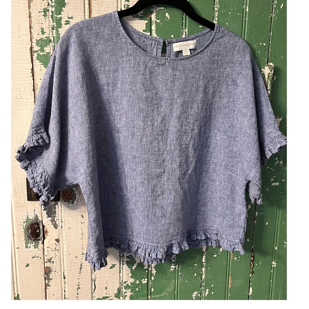 Ruffled Linen Top Size small Cynthia Rowley Blue
